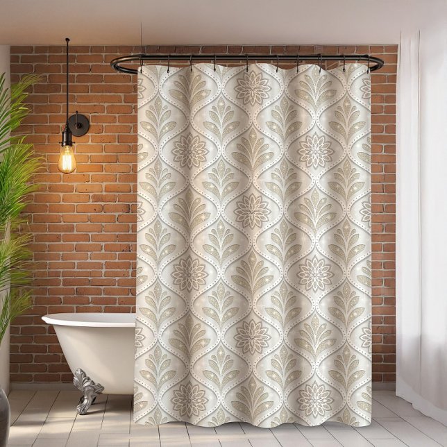 Rideaux De Douche Motif Quatrefeuille Brillant Beige & Blanc (Créateur téléchargé)