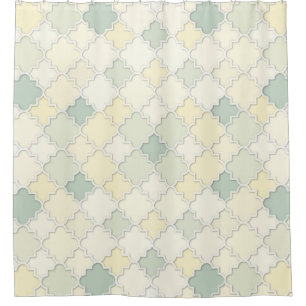 Rideaux De Douche Motif Quatrefoil en Pastel Jaunes et Verts