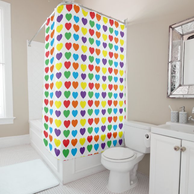 Rideaux De Douche Motif Rainbow Hearts (En situation)