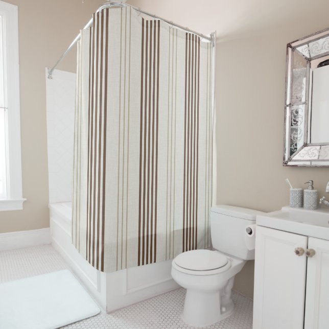 Rideaux De Douche Motif rayé beige marron classique (En situation)