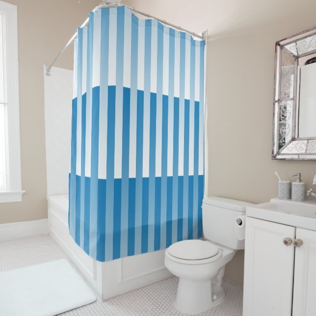 Rideaux De Douche Motif rayé bleu blanc (En situation)
