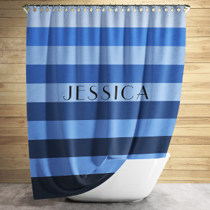 Rideaux De Douche Motif rayé bleu monochrome Nom personnalisé