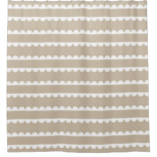 Rideaux De Douche Motif rayé chic de dentelle beige et blanche