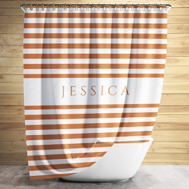 Rideaux De Douche Motif rayé orange brûlé élégant  (Elegant Burnt Orange Striped Pattern Shower Curtain)