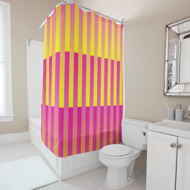 Rideaux De Douche Motif rayé rose jaune orange (En situation)