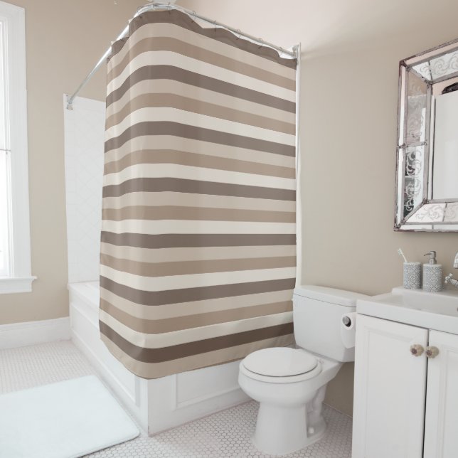Rideaux De Douche Motif rayé tons terre neutres Design  (En situation)