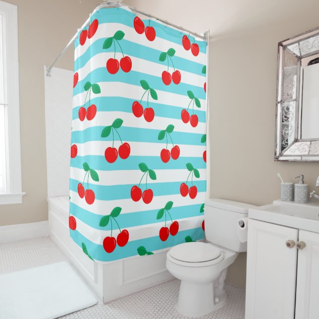 Rideaux De Douche Motif Rayure Cerise – Cadeau & Décoration de Fruit (En situation)