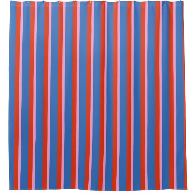 Rideaux De Douche Motif rayure rétro rose bleu rouge vif (Devant)