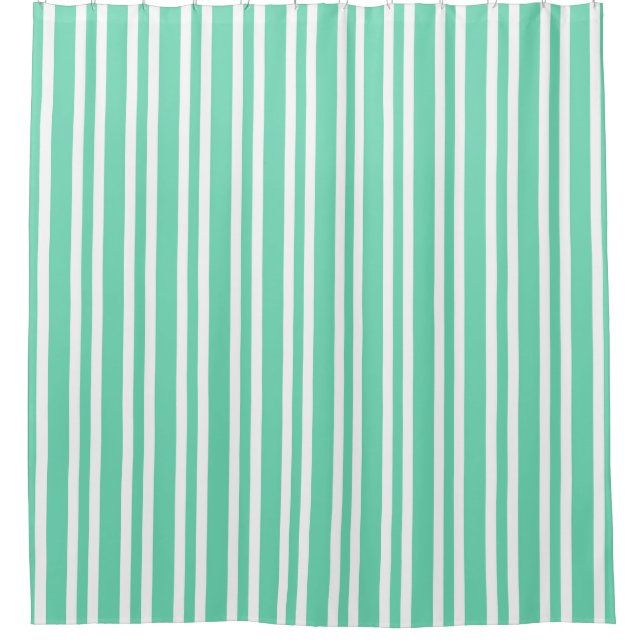 Rideaux De Douche Motif Rayures Blanches Aquamarine (Devant)