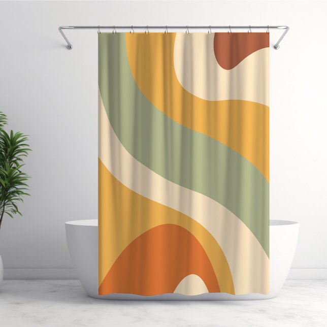Rideaux De Douche Motif Rétro Groovy 70s Crème, Vert, Orange (Créateur téléchargé)
