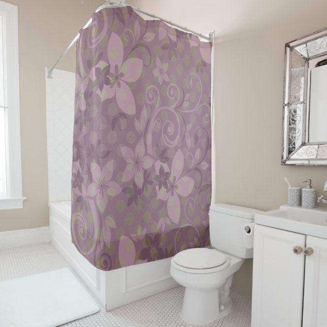 Rideaux De Douche Motif rétro Violet Floral Violet surdimensionné (En situation)