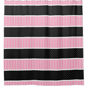 Rideaux De Douche Motif rose et noir de rayures de point de polka