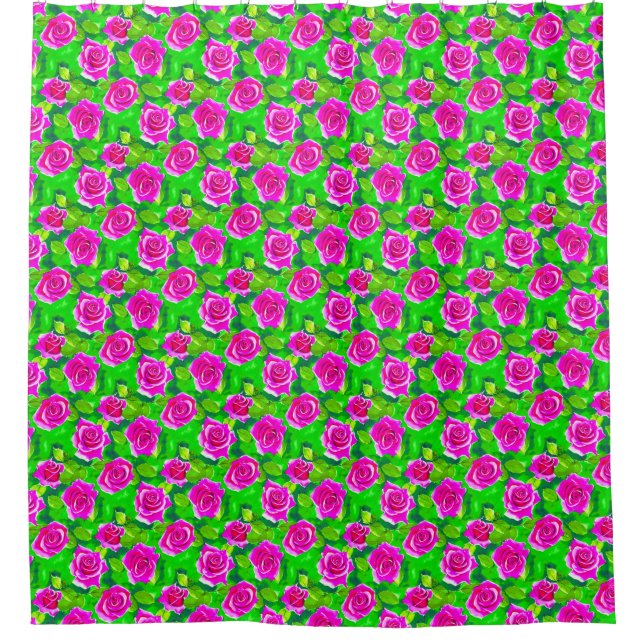 Rideaux De Douche Motif Rose Fuchsia Pink (Devant)