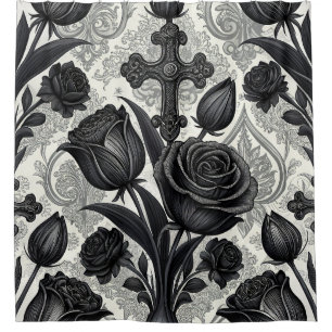 Rideaux De Douche Motif Rose Gothique Foncé (2)
