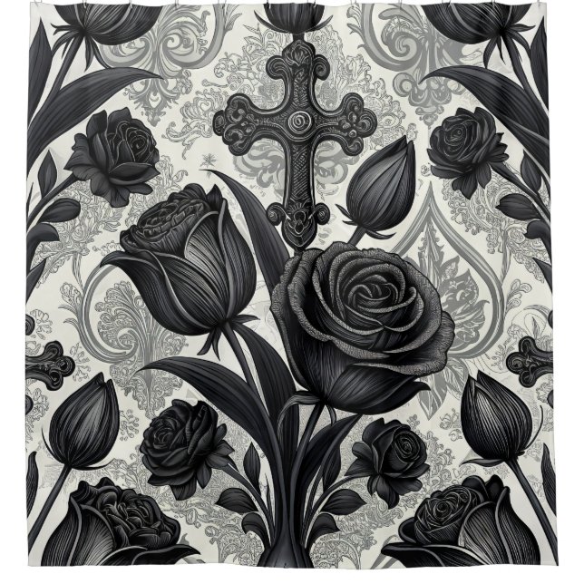 Rideaux De Douche Motif Rose Gothique Foncé (2) (Devant)