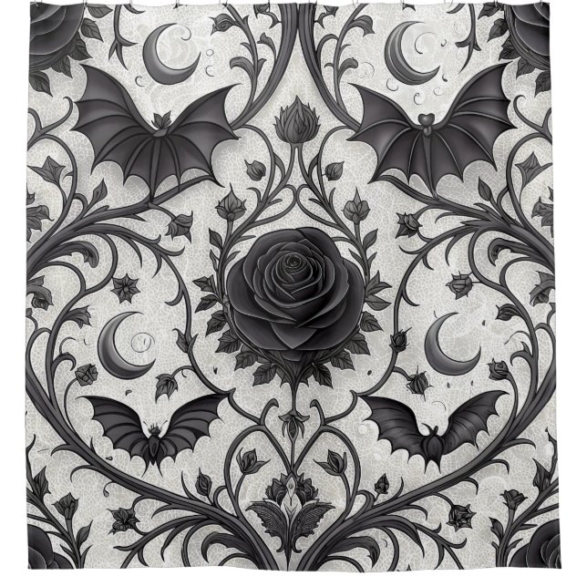 Rideaux De Douche Motif Rose Gothique Foncé (3) (Devant)