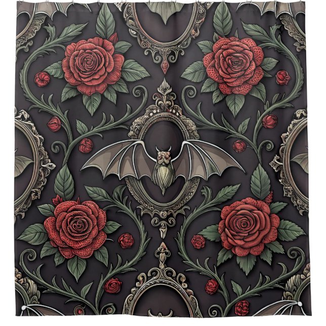 Rideaux De Douche Motif Rose Gothique Foncé (4) (Devant)