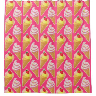 Rideaux De Douche Motif rose Kawaii avec crème glacée aux fraises