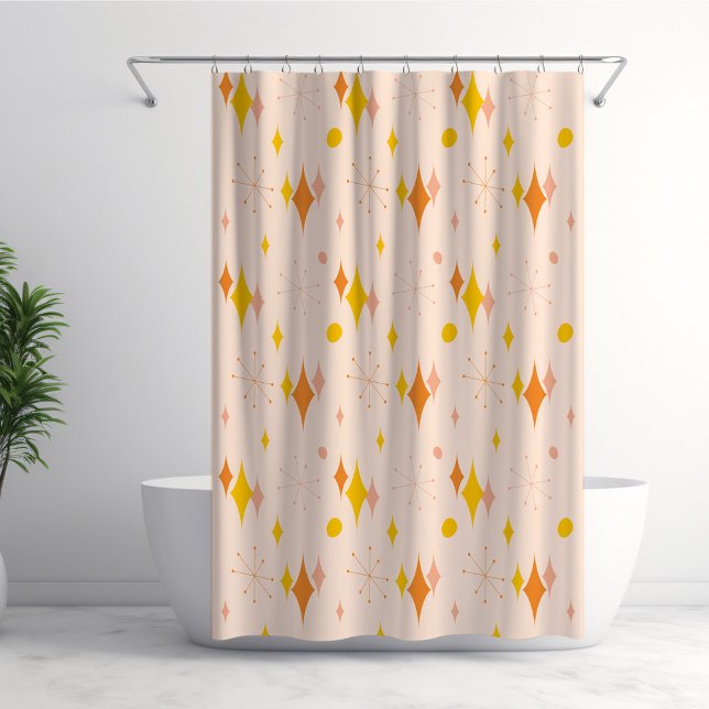 Rideaux De Douche Motif rose, orange, jaune Starburst mi-siècle (Créateur téléchargé)