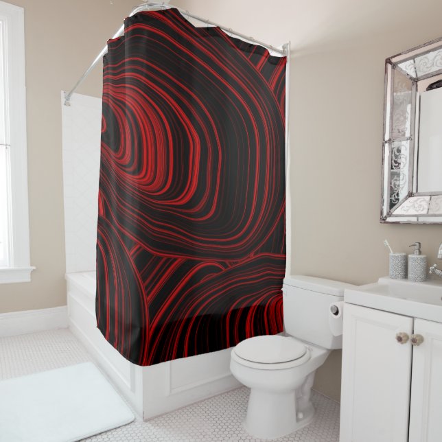 Rideaux De Douche Motif rouge et noir Abstrait moderne (En situation)