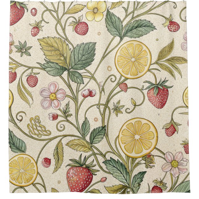 Rideaux De Douche Motif rustique de fraise et d'agrumes (3) (Devant)