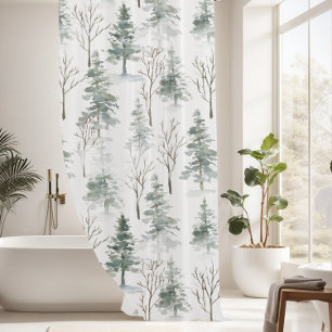 Rideaux De Douche Motif rustique de pins d'hiver