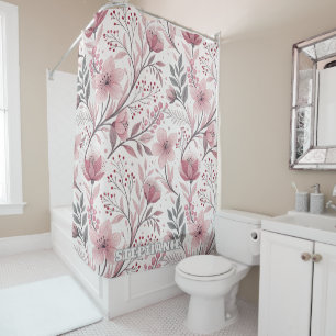 Rideaux De Douche Motif Sakura en fleurs de cerises roses sur blanc