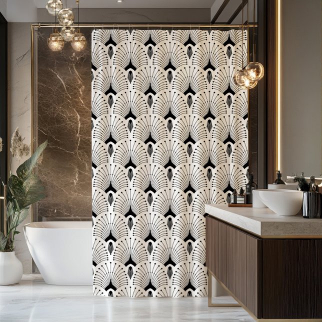 Rideaux De Douche Motif sans couture art déco noir et blanc (Créateur téléchargé)