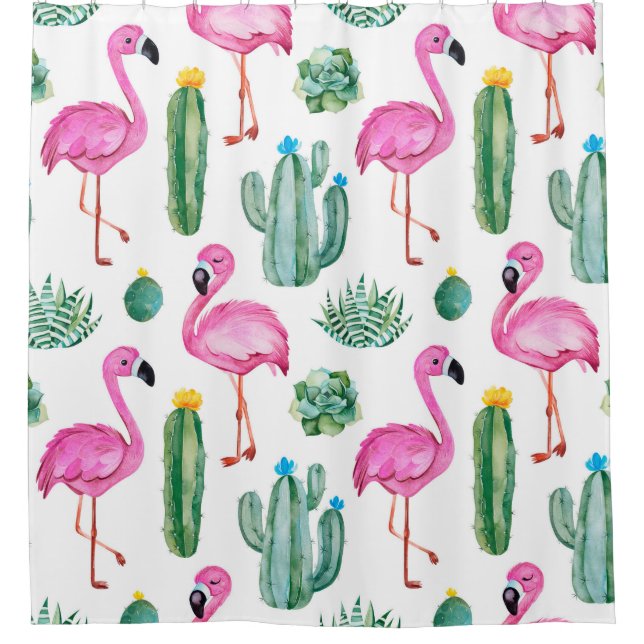 Rideaux De Douche Motif sans couture avec cactus d'aquarelle verte,  (Devant)