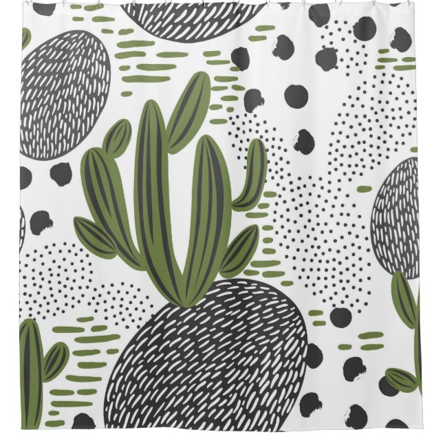 Rideaux De Douche motif sans couture avec cactus sur arrière - plan  (Devant)