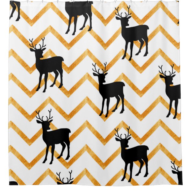 Rideaux De Douche Motif sans couture avec cerf noir et texture or (Devant)