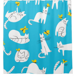 Rideaux De Douche Motif sans couture avec des chats drôles jouant a