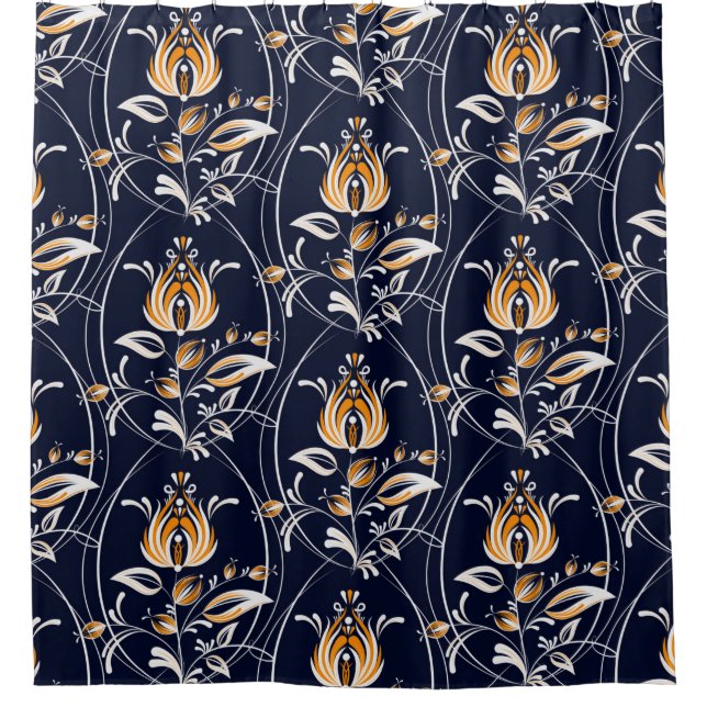 Rideaux De Douche Motif sans couture avec des fleurs dans le style f (Devant)