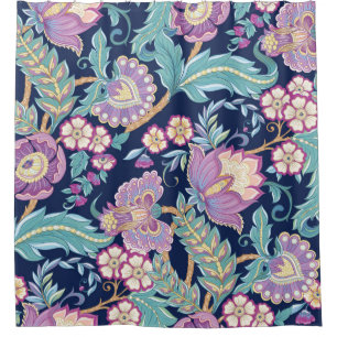 Rideaux De Douche Motif sans couture avec fleurs décoratives stylisé