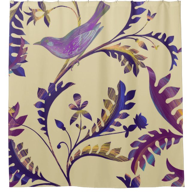 Rideaux De Douche Motif sans couture avec oiseaux et branches avec e (Devant)