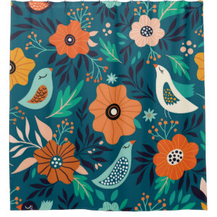 Rideaux De Douche Motif sans couture avec ornement fleuri