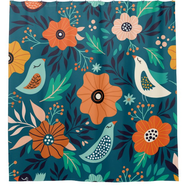 Rideaux De Douche Motif sans couture avec ornement fleuri (Devant)