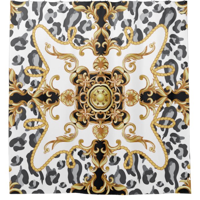 Rideaux De Douche Motif sans couture avec peau de léopard et baro do (Devant)