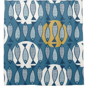 Rideaux De Douche Motif sans couture avec poisson bleu inspiré de sc