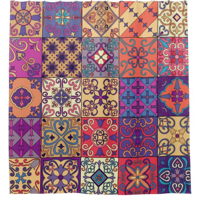 Rideaux De Douche Motif sans couture avec tuiles portugaises en tala (Devant)