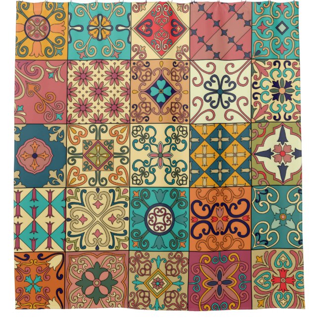 Rideaux De Douche Motif sans couture avec tuiles portugaises en tala (Devant)