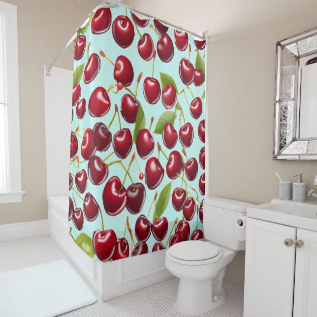 Rideaux De Douche Motif sans couture Cerise  (En situation)