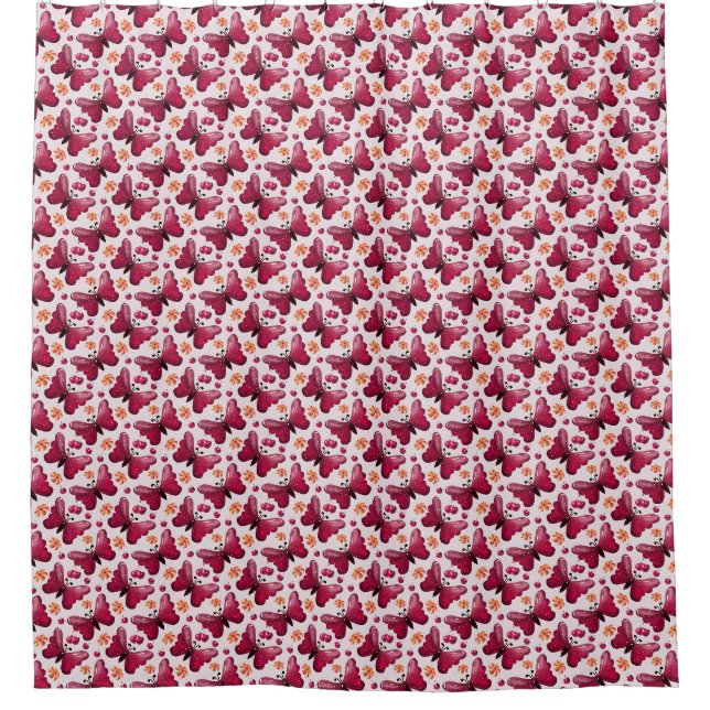 Rideaux De Douche Motif sans couture Cerisier Papillon Rose (Devant)
