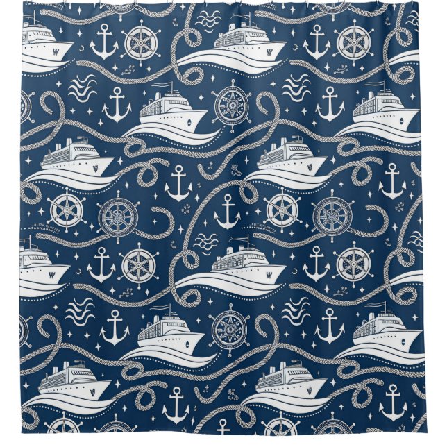 Rideaux De Douche Motif sans couture de croisière nautique (Devant)