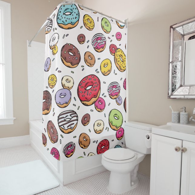 Rideaux De Douche Motif sans couture de Donuts (En situation)