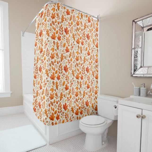 Rideaux De Douche Motif sans couture de feuilles d'automne chaudes (En situation)