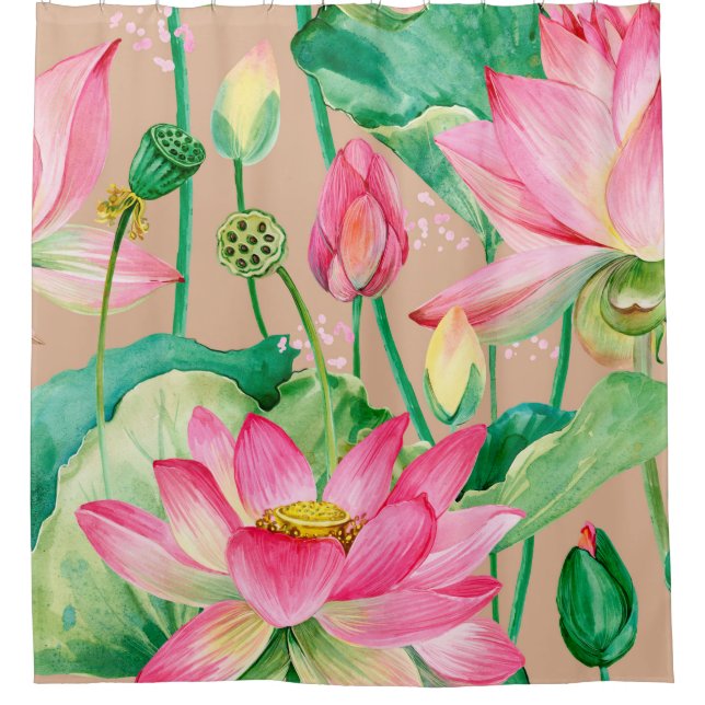 Rideaux De Douche motif sans couture de fleurs de lotus. aquarelle b (Devant)
