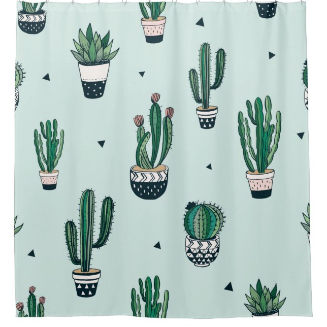 Rideaux De Douche Motif sans couture dessiné à la main avec cactus e (Devant)
