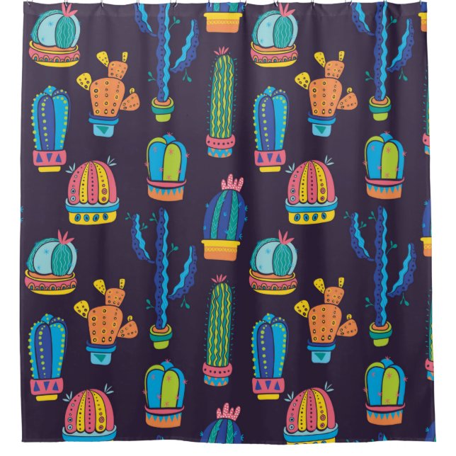 Rideaux De Douche motif sans couture florale avec de mignons cactus  (Devant)