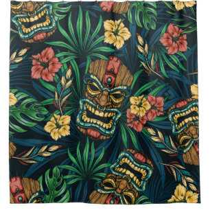 Rideaux De Douche Motif sans couture Hawaiian tropical avec t